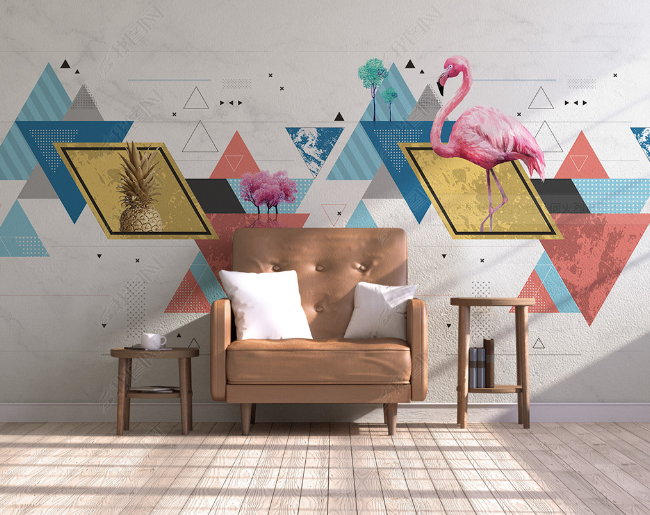 3D Abstract Geometric Flamingo Animal Wall Mural Wallpaper Lqh 244