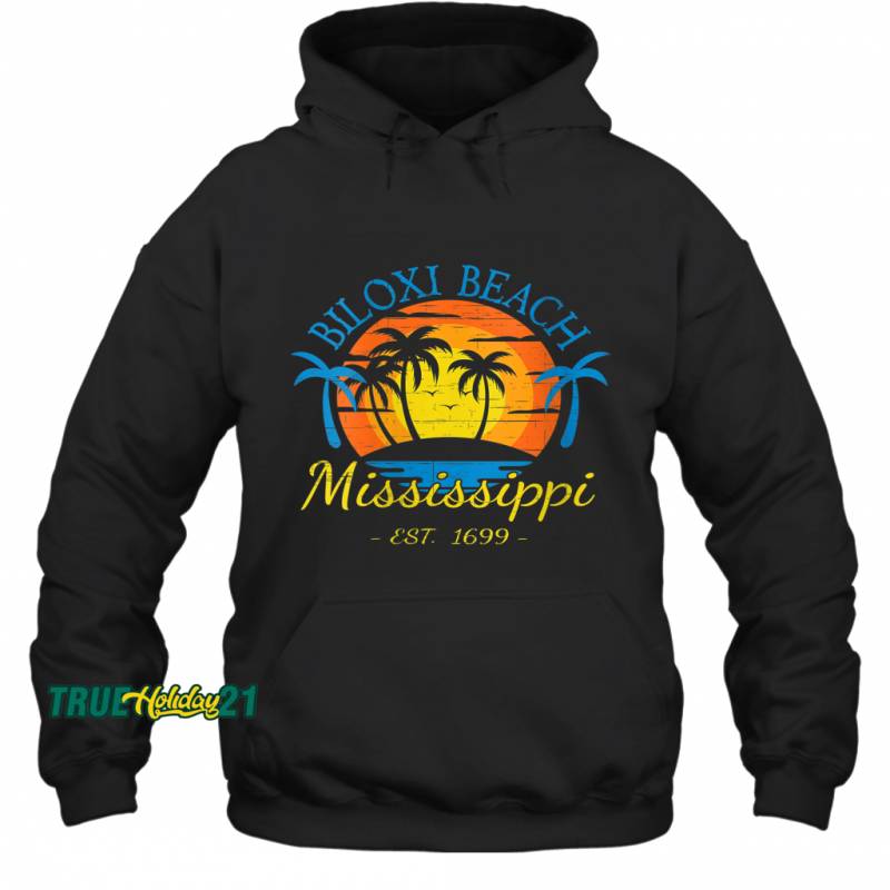 Womens Biloxi Beach Mississippi Beach Sunset Palm Trees V Neck Hoodie