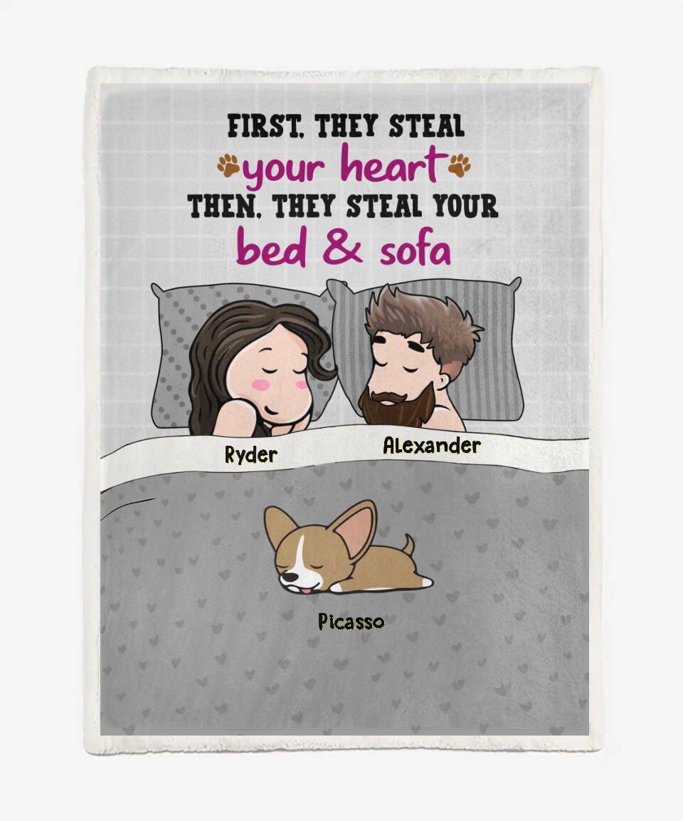 Excoolent Custom Sherpa Blanket For Husband & Wife, Funny Gift With Personalized Name/Dad/Mom/Pets, We Don’T Need An Alarm Clock, We Have Pets