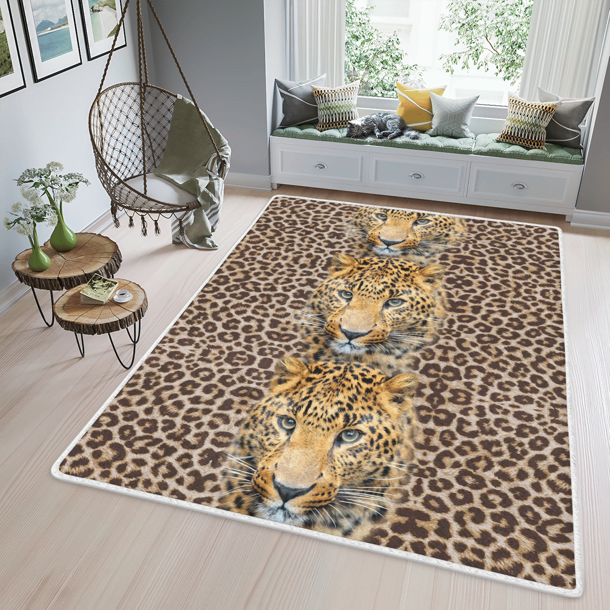 Wooni Leopard Area Rug Rectangle Rug Wn1111114