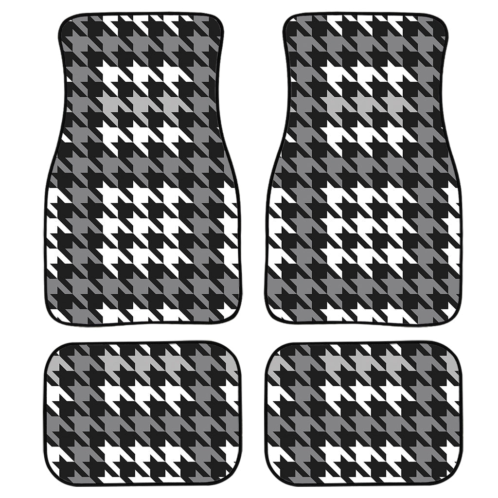 Grey Houndstooth Pattern Print Front And Back Car Floor Mats, Front Car Mat