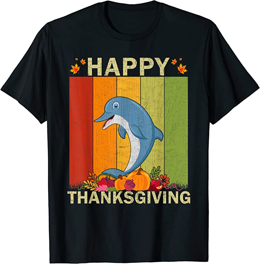 Dolphin Lover Retro Graphic Family Matching Thanksgiving T-Shirt