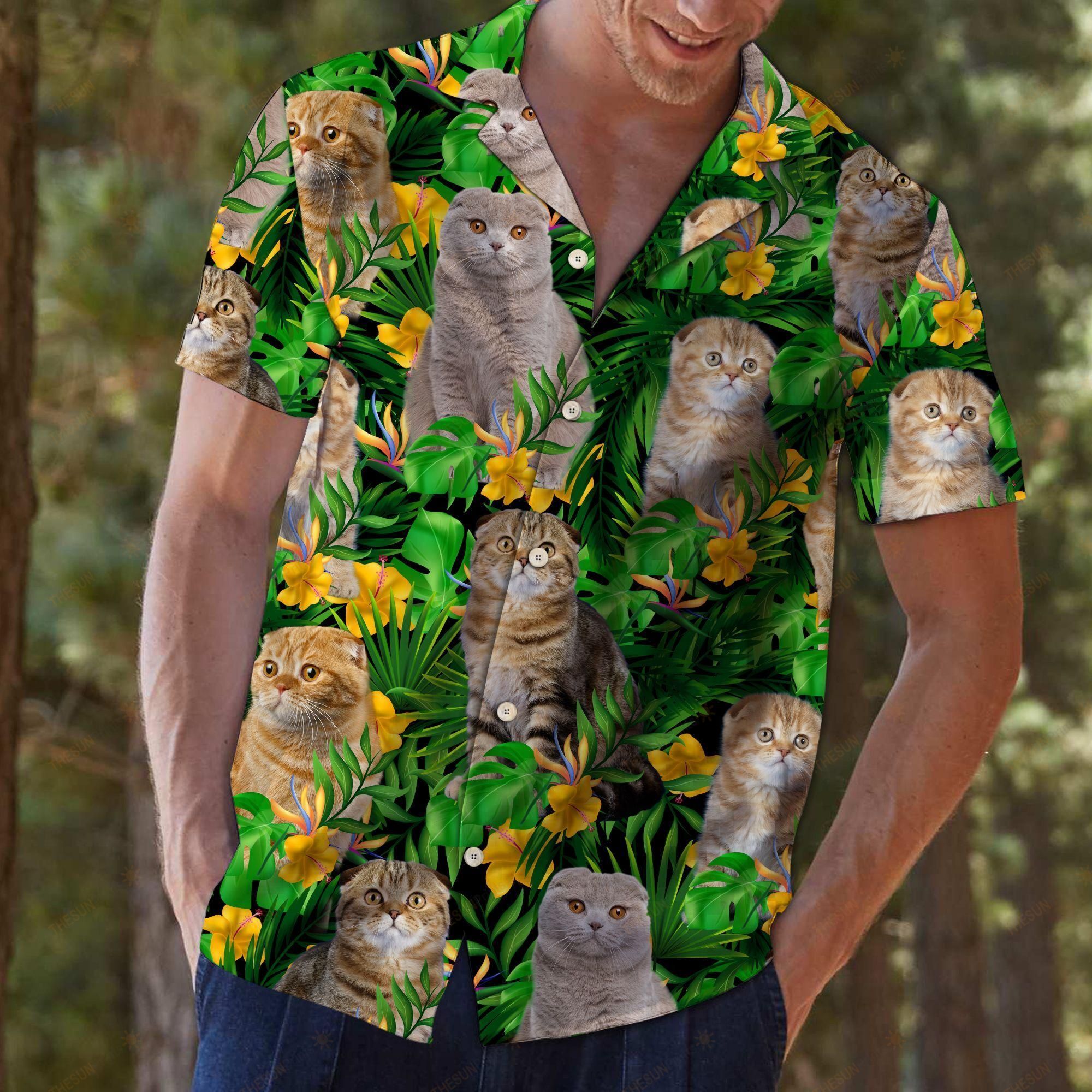 Scottish Fold Tropical Wild Flowers Hawaiian Shirt Ha11709