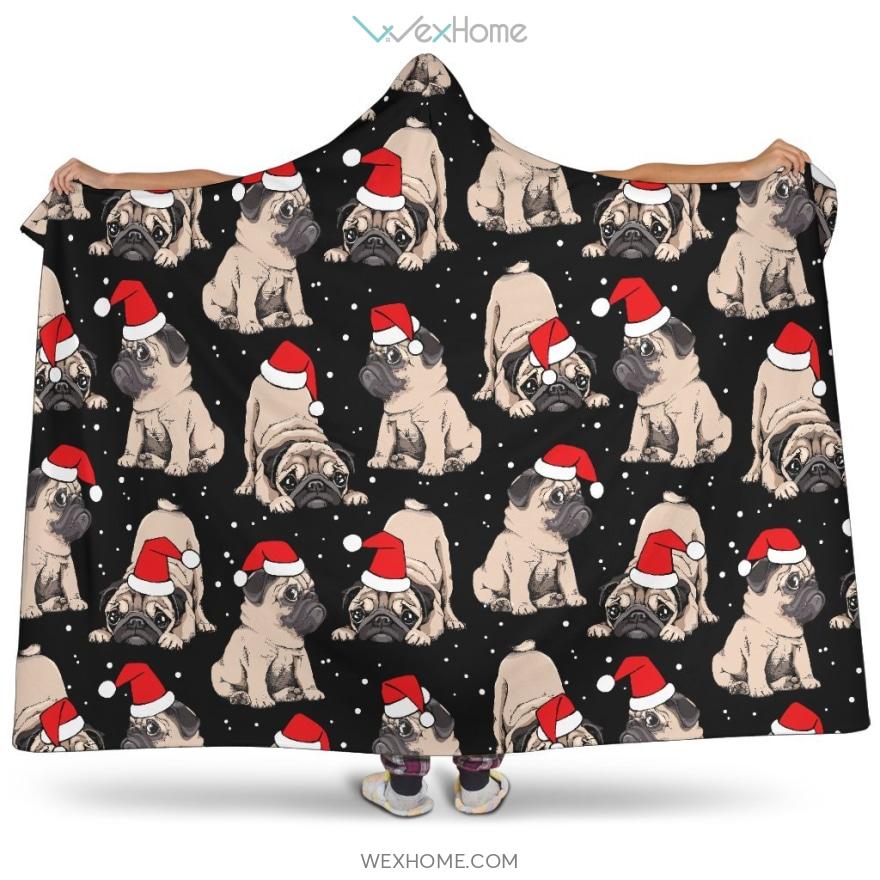 Christmas Pugs Santa_S Red Cap Pattern Hooded Blanket