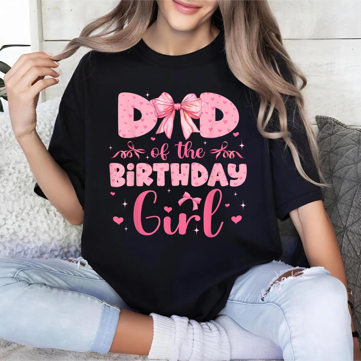 Dad Of The Birthday Girl Family Pink Coquette Bow T-Shirt