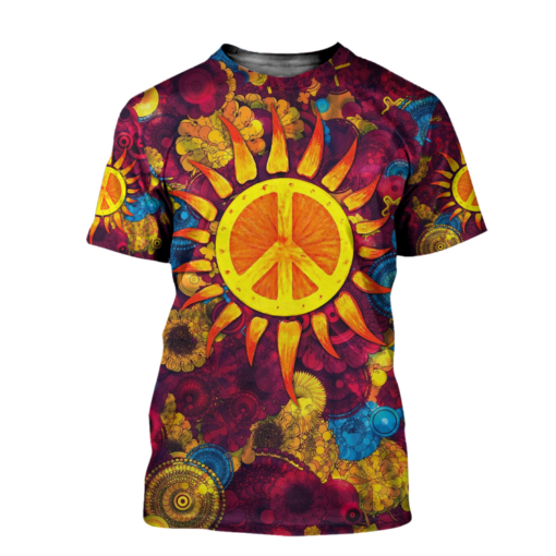 Hippie Peace Sign With Sun Decor 3D All Over Printed Shirts For Men And Women, Gift For Hippie Lover, Hippie Soul