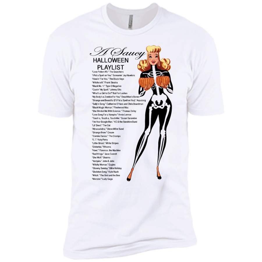 A Saucy Halloween Playlist, Halloween Love Songs – Canvas Unisex USA Shirt