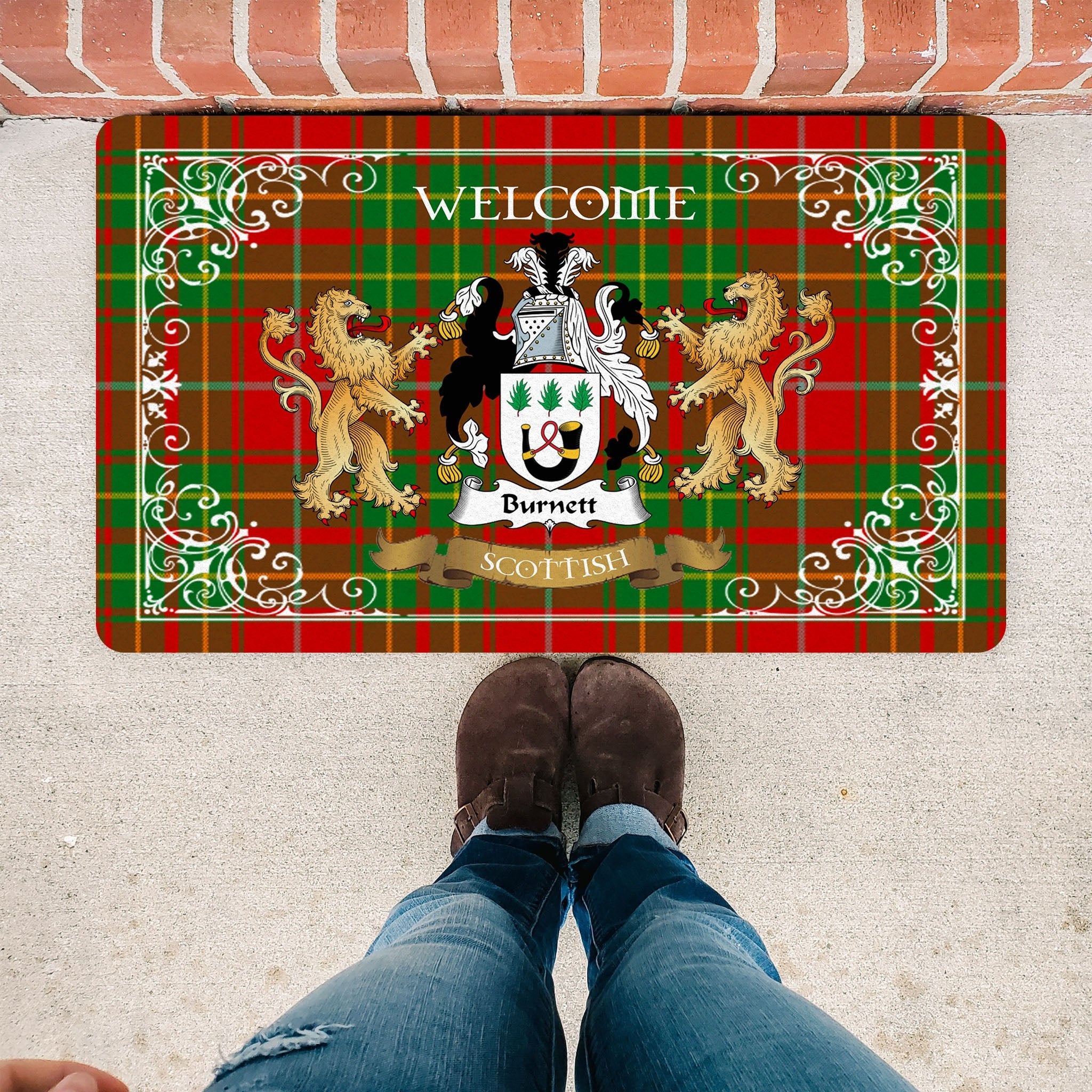 Scotstee Shop Tartan Door Mat The Family Burnett Ancient Scottish Plaid Doormat, Welcome Mat, Christmas Door Mat