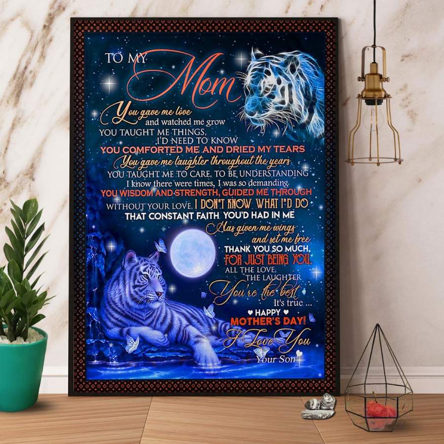 Tiger son to my mom thank you so much for just being you full moon blue night paper poster no frame/ wrapped canvas wall decor