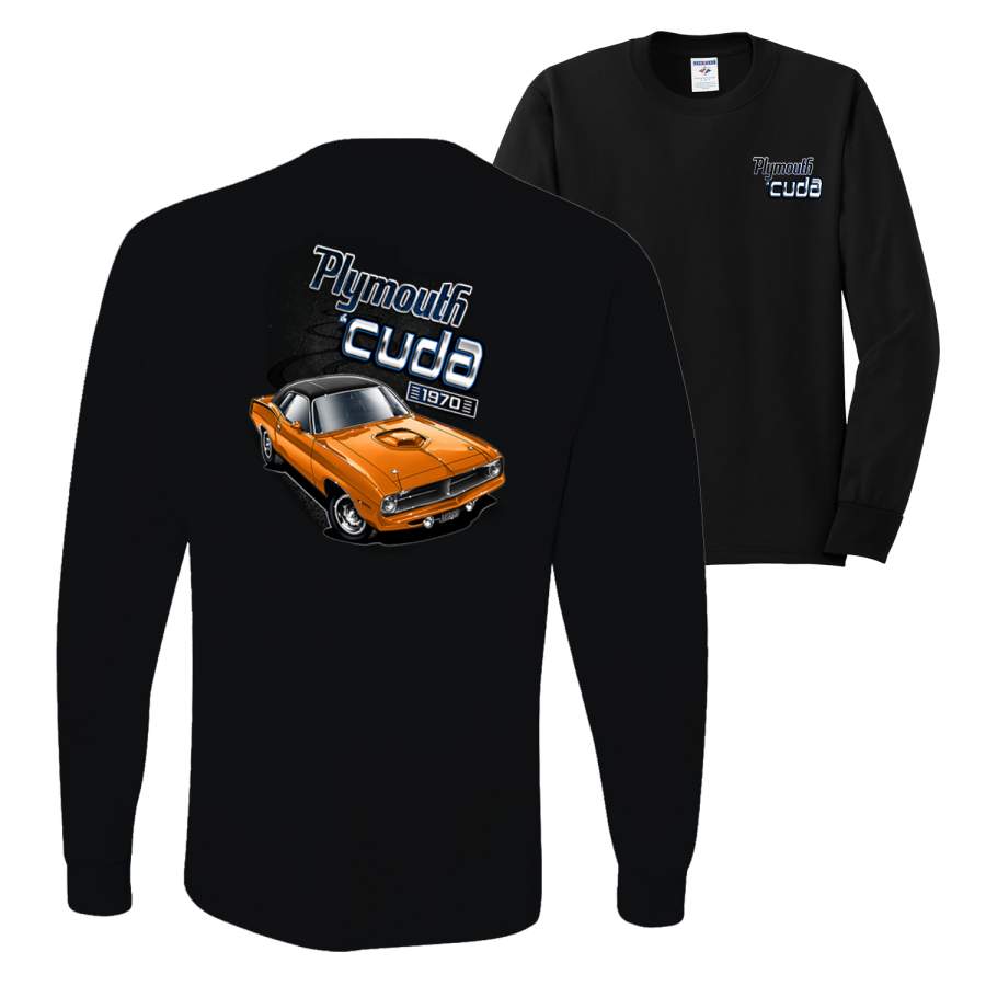 Plymouth Cuda 1970 Vintage Classic American Made F&B Front & Back Cars and Trucks Mens Long Sleeve Shirt