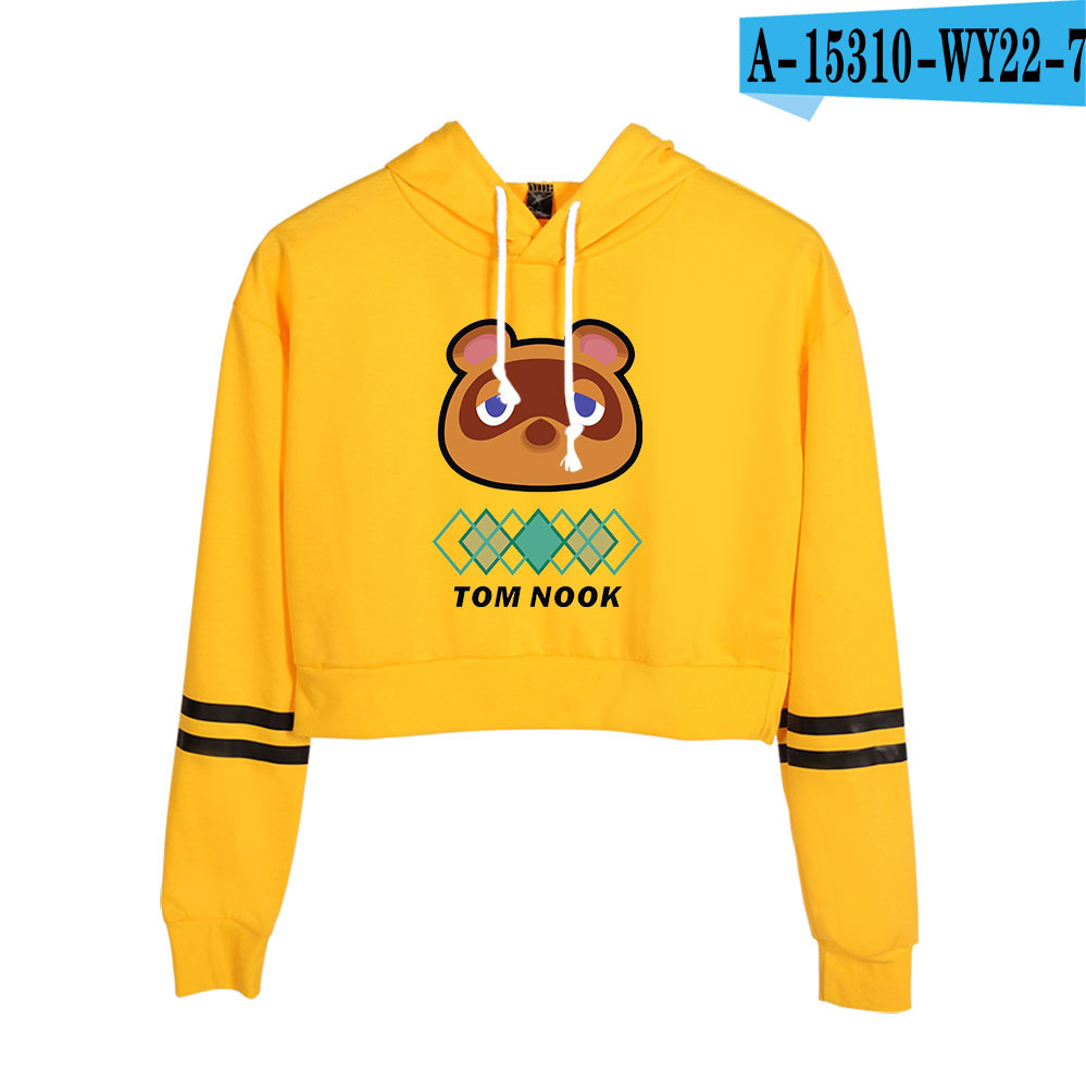 Animal Crossing Crop Top Hoodie for Girls Tom Nook Harajuku Cropped Sweatshirt Streetwear Hip Hop Long Sleeves Pullover Tops alx