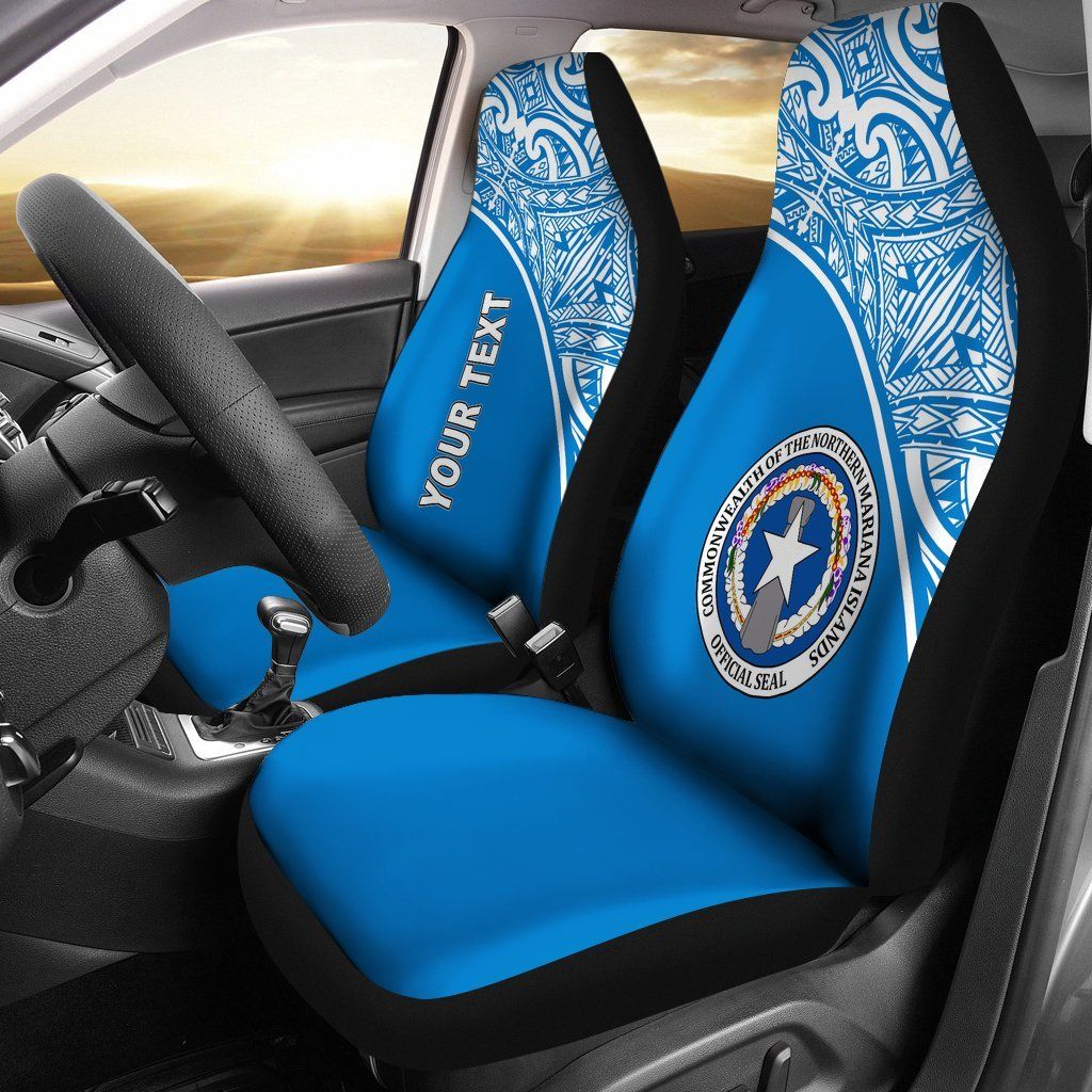 Custom Name Car Seat Covers Northern Mariana Islands Cnmi Seal Polynesian Blue Curve