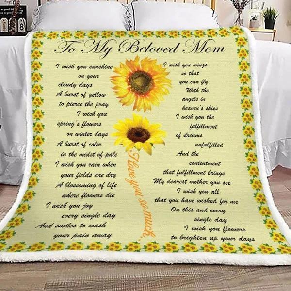 To My Mom I Wish You Sunshine On Your Cloudy Days Fleece Blanket Gift For Mom Home Decor Bedding Couch Sofa Soft And Comfy Cozy