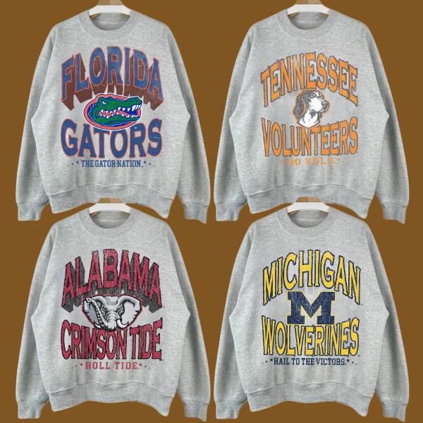 Vintage College All Teams NCAA Sport Grey Sweatshirt Custom Team, Unisex Retro NCAA Tee, Classic Cotton Crewneck Sweatshirt, Gift for Sports Fans, Sport Graphic Sweatshirt