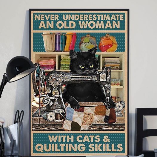 Black Queen Sewings Never Underestimate An Old Woman With Cats And Quilting Skills Home Living Room Wall Decor Vertical Poster Canvas Y97