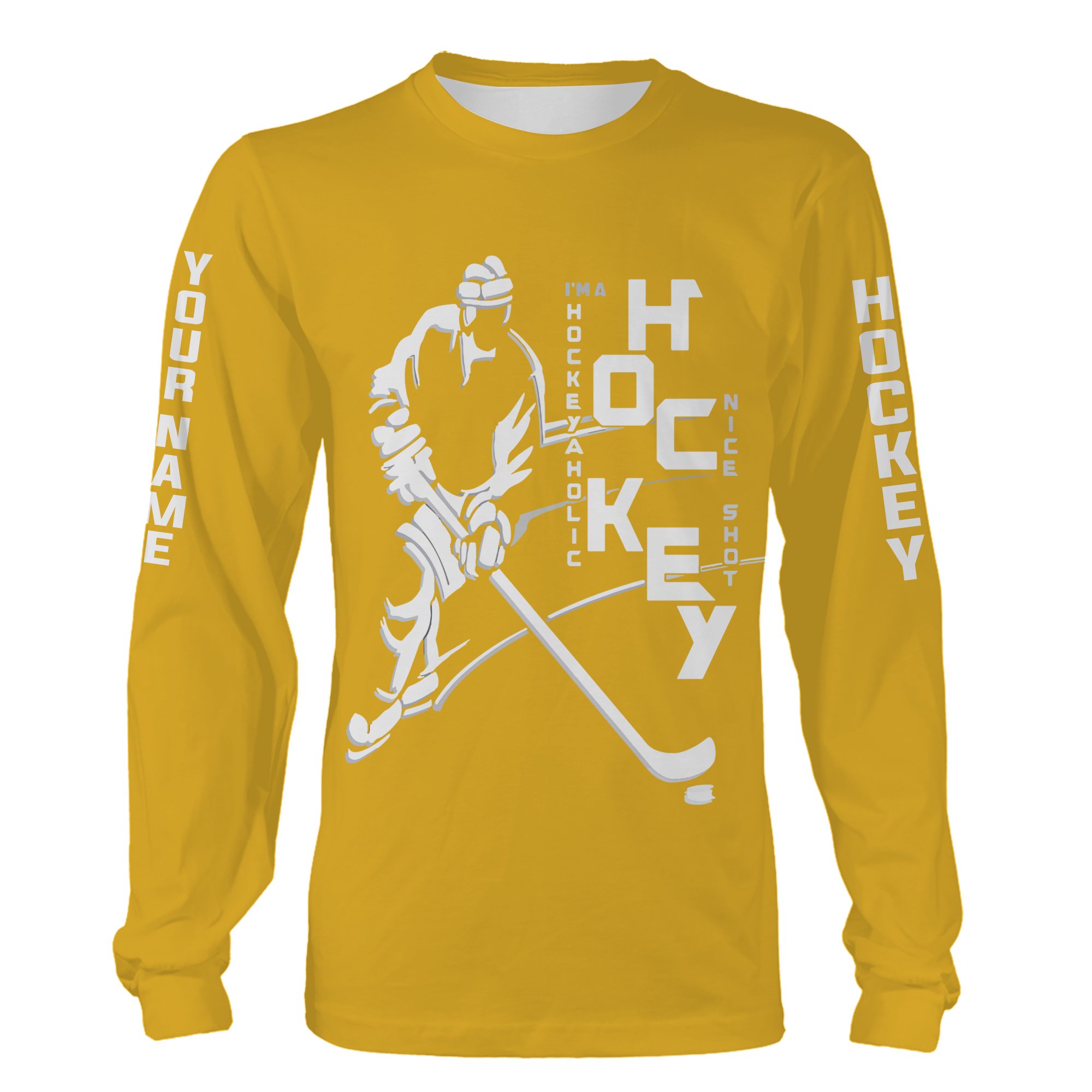 Hockey Aholic Yellow Color Custom Name 3D All Over Printing Shirts For Men, Women Hockey Mom, Hockey Fan Gift Ideas Chipteeamz FSD1966