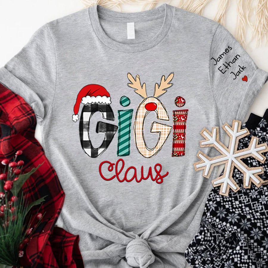 Custom Gigi Claus TShirt, Christmas Mimi Claus Shirt, Gigi Claus Shirt with kidnames, Gifts for Grandma from Grandkids Shirt Custom names