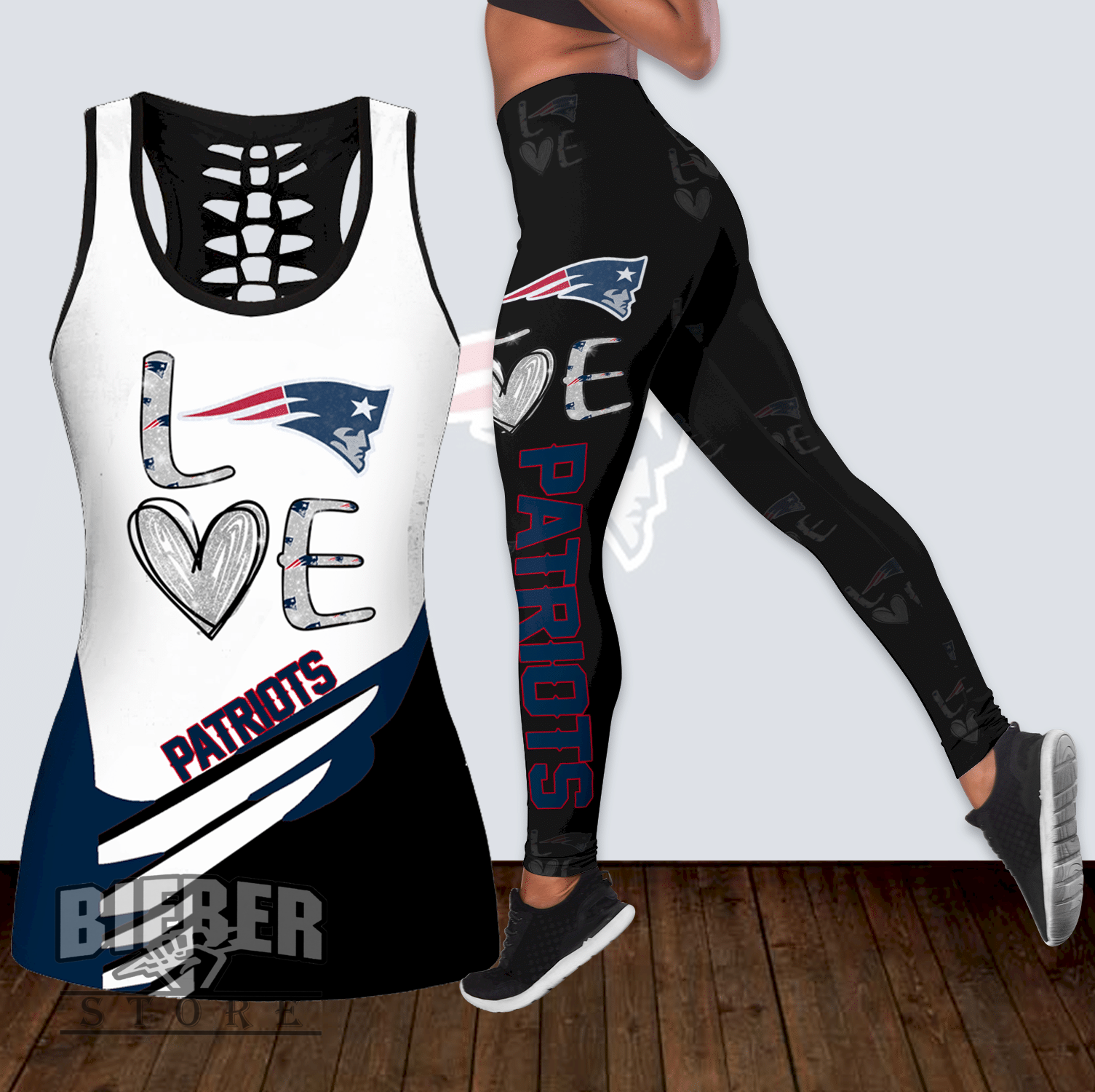 Combo New England Patriots Love Hollow Tanktop Leggings Set K1912