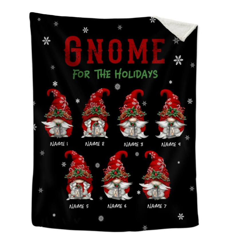 Gnome Family Personalized Fleece Blanket, Personalized Christmas Home Decor, Gnome Characters, Christmas Home Decor, Christmas Blanket