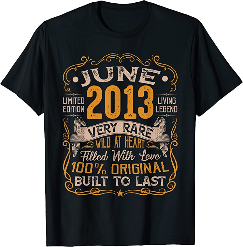 8th Birthday Vintage June 2013 Retro Distressed 8 Years Old T-Shirt