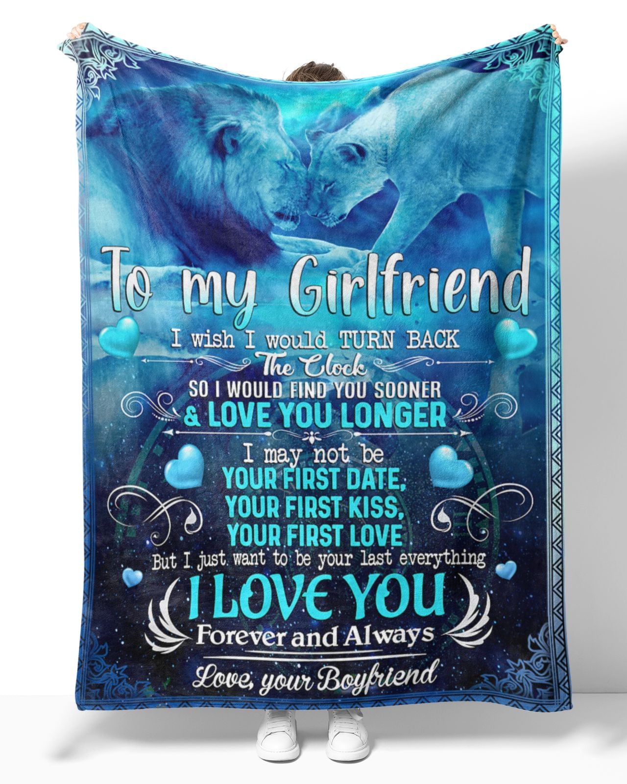 To My Girlfriend Lion Couple Love Blanket From Boyfriend, To My Girlfriend I Wish I Would Turn Back The Clock Lion Blanket Gifts For Girlfriend