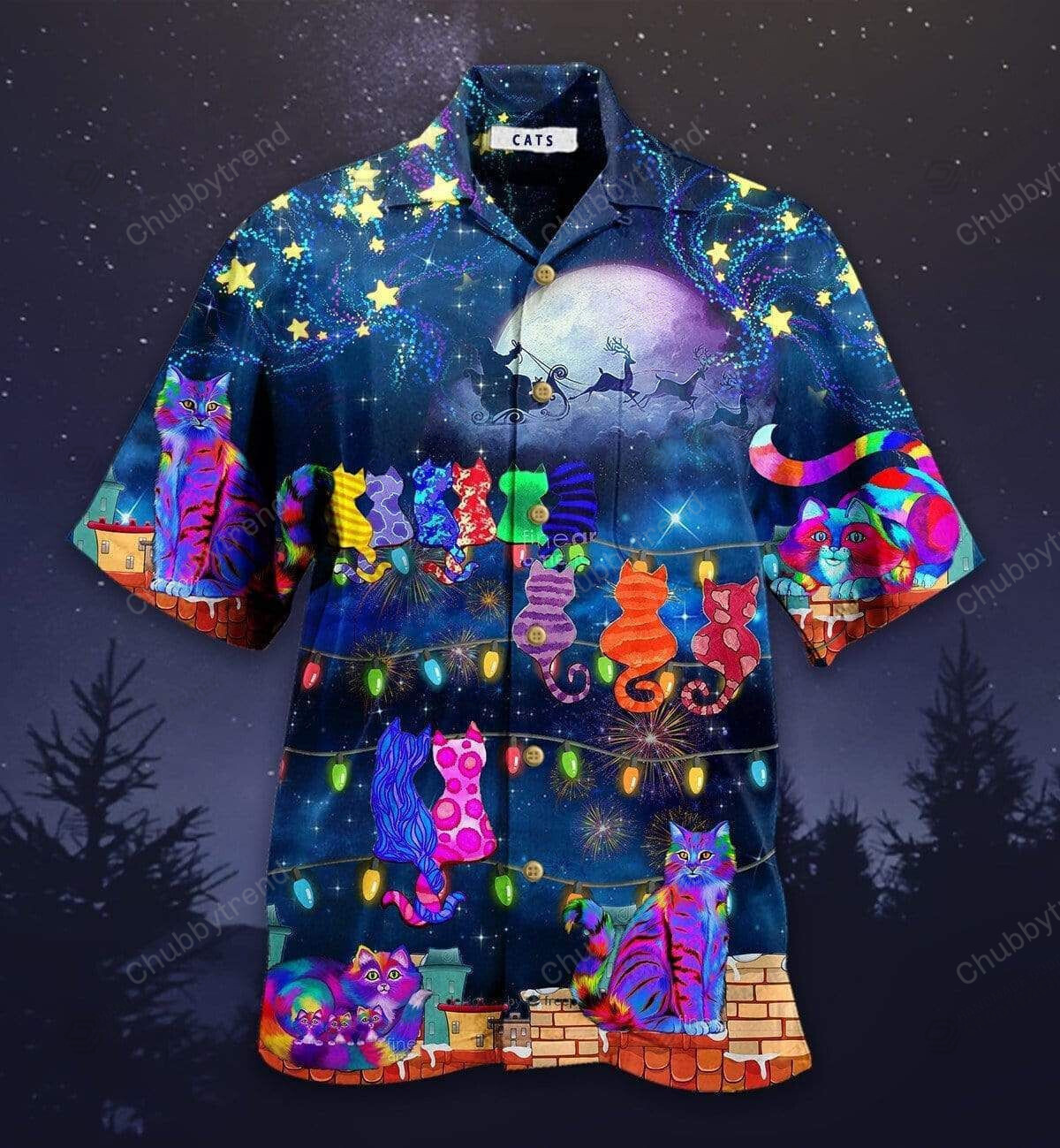 Beautiful Jolly Cat In Christmas Night Hawaii Shirts Ha10978