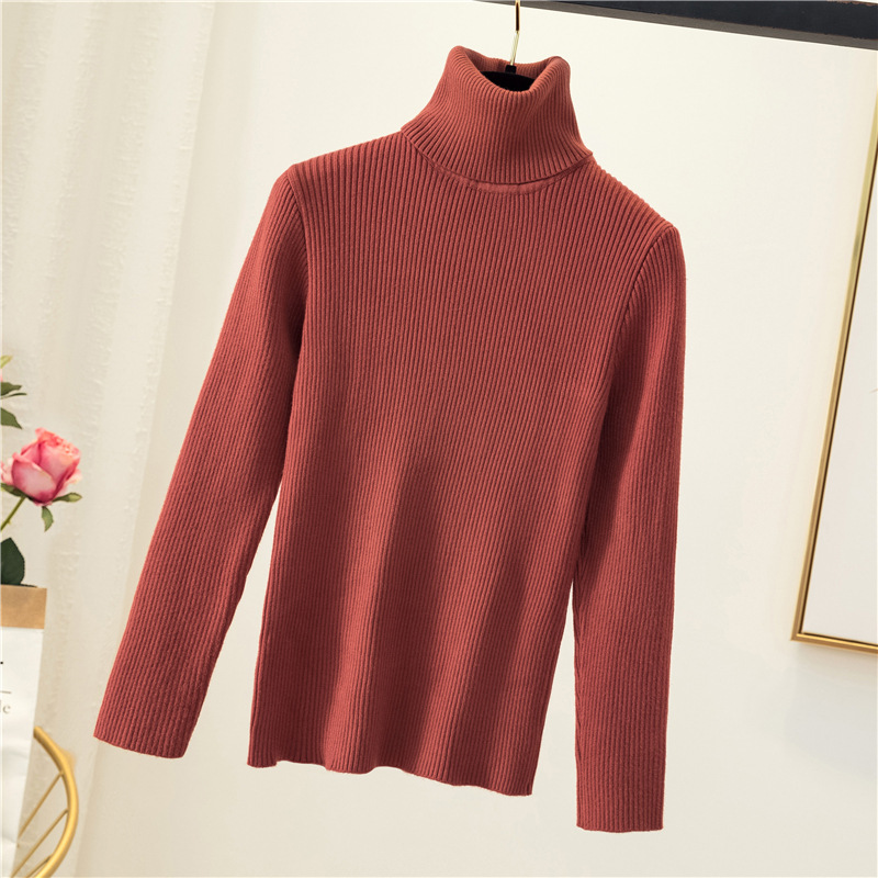 Women Turtleneck Knitted Sweaters Spring Autumn Thick Long Sleeve Slim Stretch Pullover Knitwear Tops AQJ-405 alx