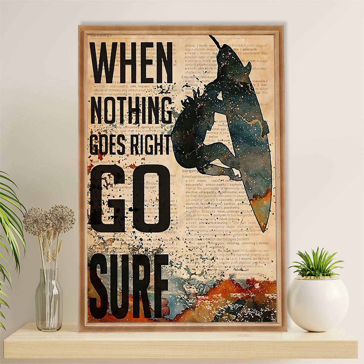 Water Surfing Canvas Wall Art Prints | Go Surf | Home Décor Gift For Beach Surfer