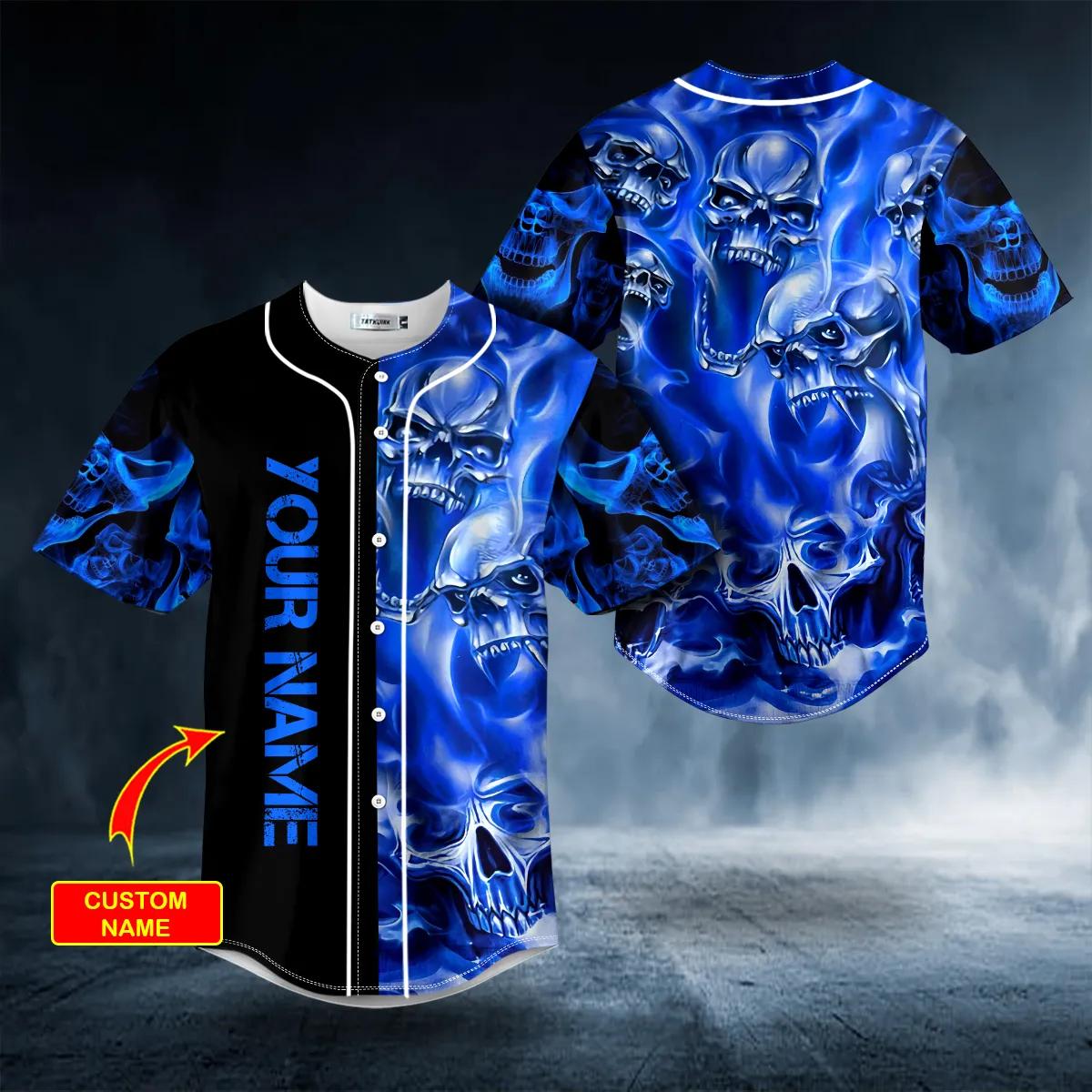 Custom Name Blue Soul Eater Ghost Skull Custom Baseball Jersey