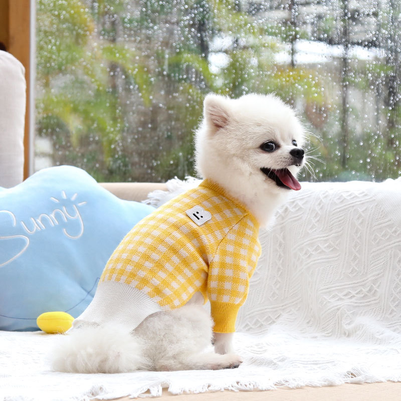 Winter Pet Dog Plaid Sweater Clothes For Small Dogs Yorkie Warm Puppy Costume Spring Clothing Pets Outfits Knitting Crochet Coat alx