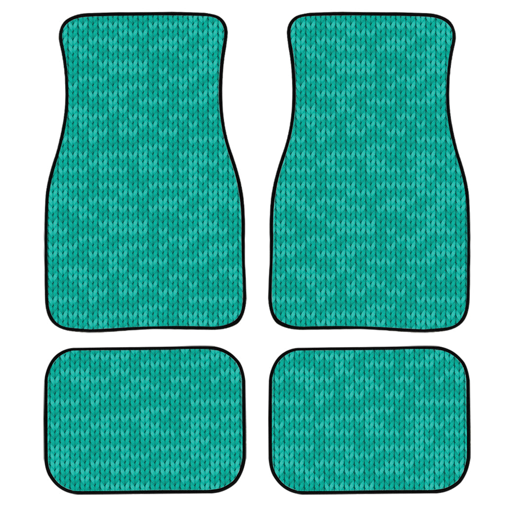 Turquoise Knitted Pattern Print Front And Back Car Floor Mats, Front Car Mat