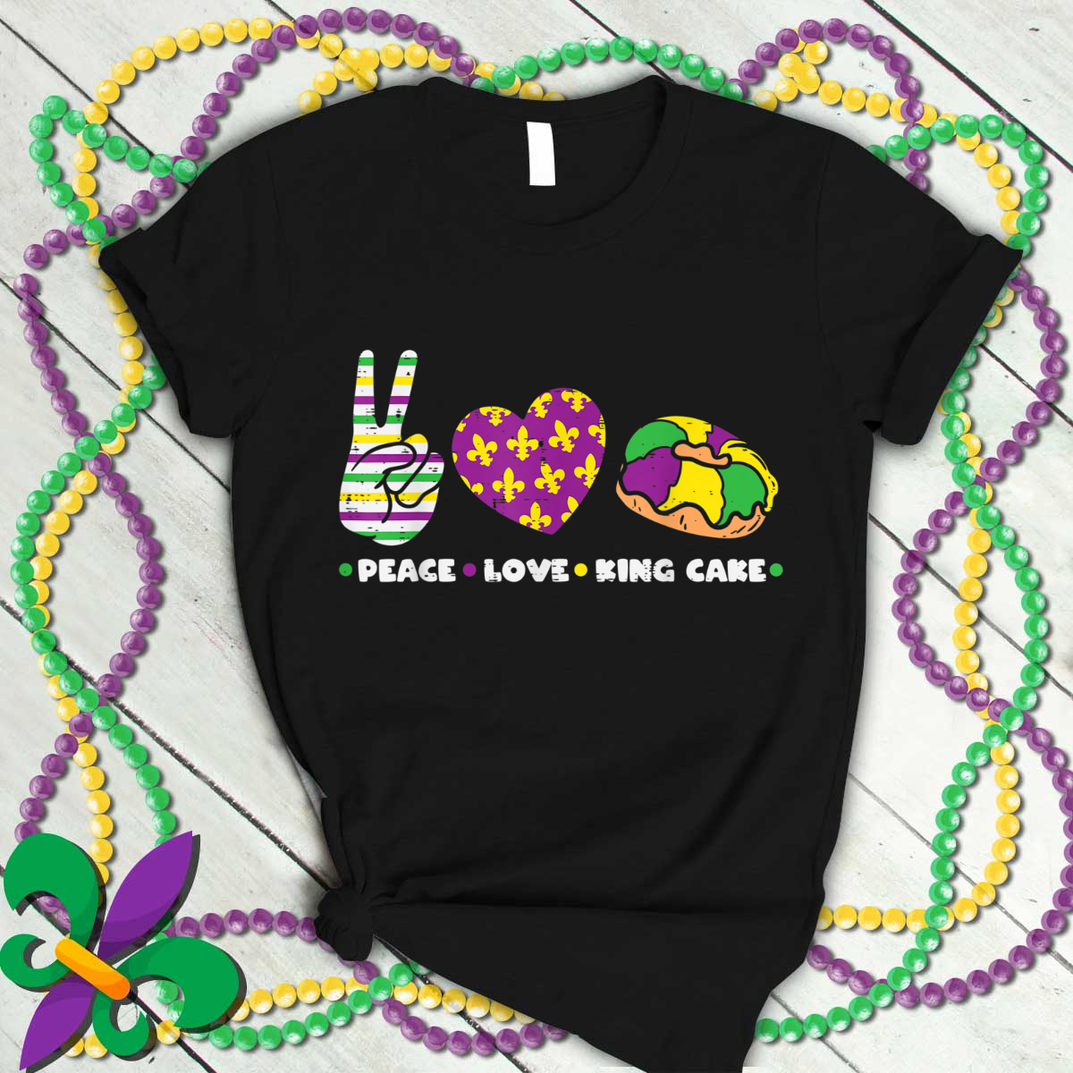 Peace Love King Cake Funny Mardi Gras Party Carnival Gift T-Shirt