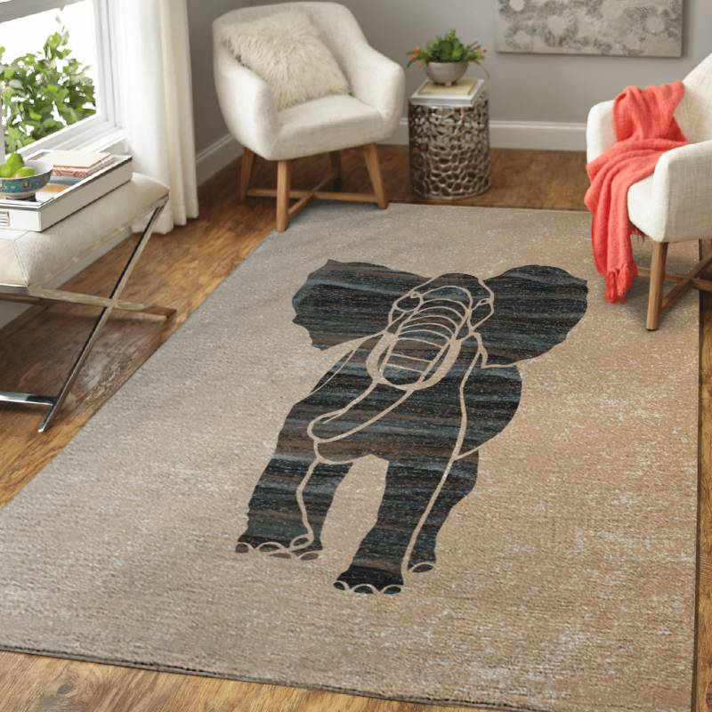 Abstract striped Elephant in peach and blue colors – Animals Area Rug Carpet