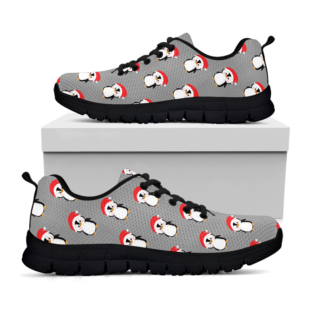 Christmas Santa Penguin Pattern Print Black Sneakers