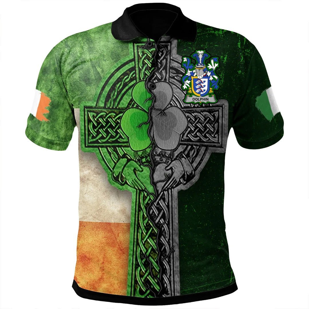 Ireland Clothing – Dolphin Or Dolphyn Irish Family Crest Polo Shirt – Irish Claddagh Cross A7