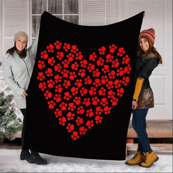 Heart Paw Print Dog Lovers Gift Fleece Blanket – Quilt Blanket