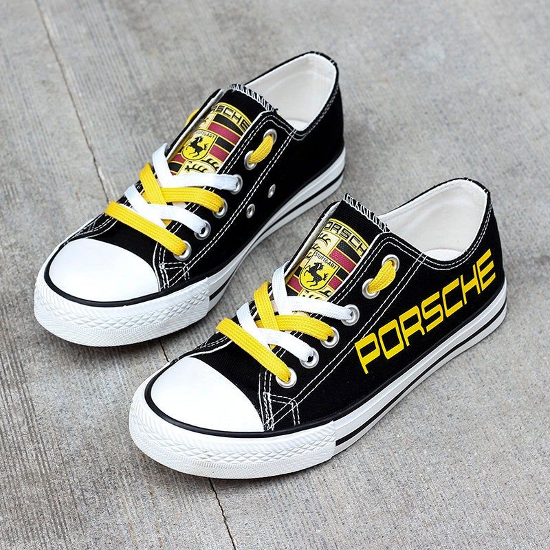 Love Porsche Black Low Top Shoes, Porsche Low Top, Custom Shoes, Birthday Gift, Car Lovers Shoes, Gift for Car Drivers Fathers Day