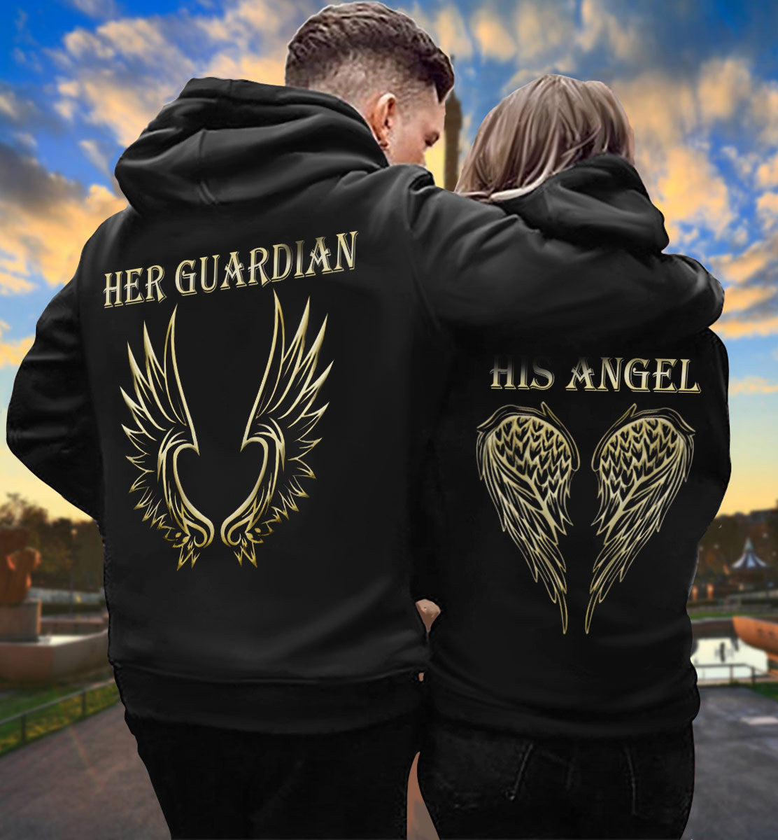 Her Guardian His Angel Hoodie, Couple Hoodie, Matching Couple Hoodie, Husband Wife Hoodie, Unisex Hoodie