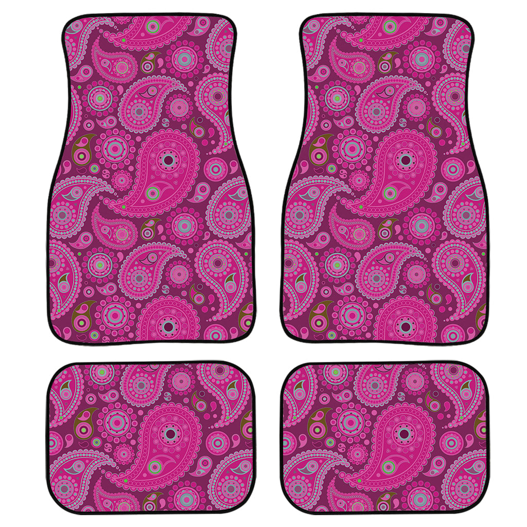 Pink Paisley Pattern Print Front And Back Car Floor Mats, Front Car Mat