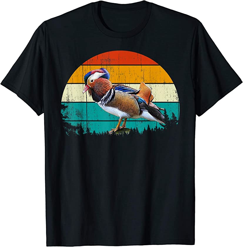 Vintage Retro Style Summer Sunset Bird Animal Mandarin Duck T-Shirt