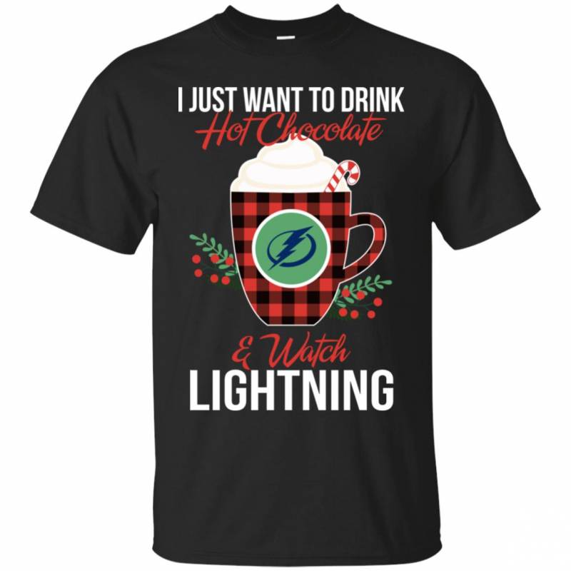 I Just Want To Drink Hot Chocolate & Watch Tampa Bay Lightning Ugly Christmas Sweater Style Shirts