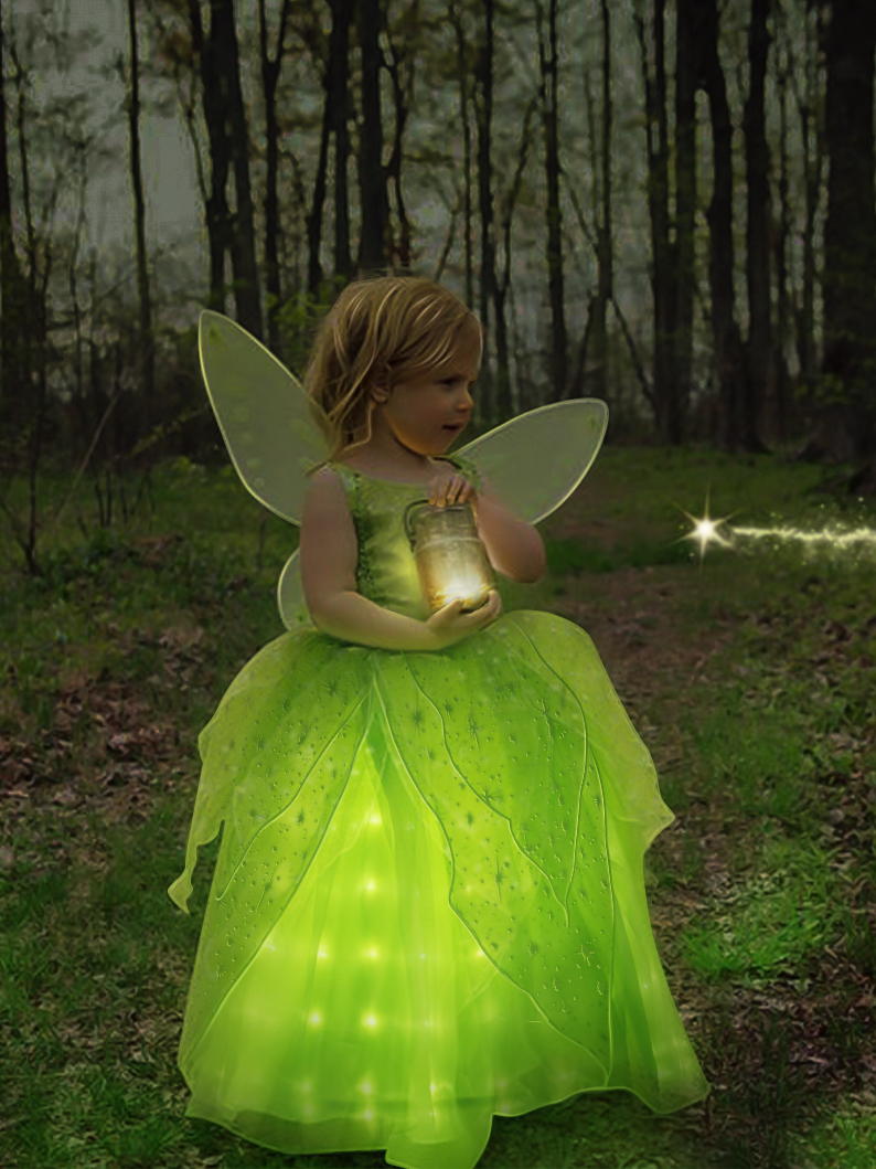 Uporpor LED Light Up Tinker Bell Costume Halloween Costume for Kids Green Tinkerbell Fancy Dress Fairy Princess Carnival Party alx