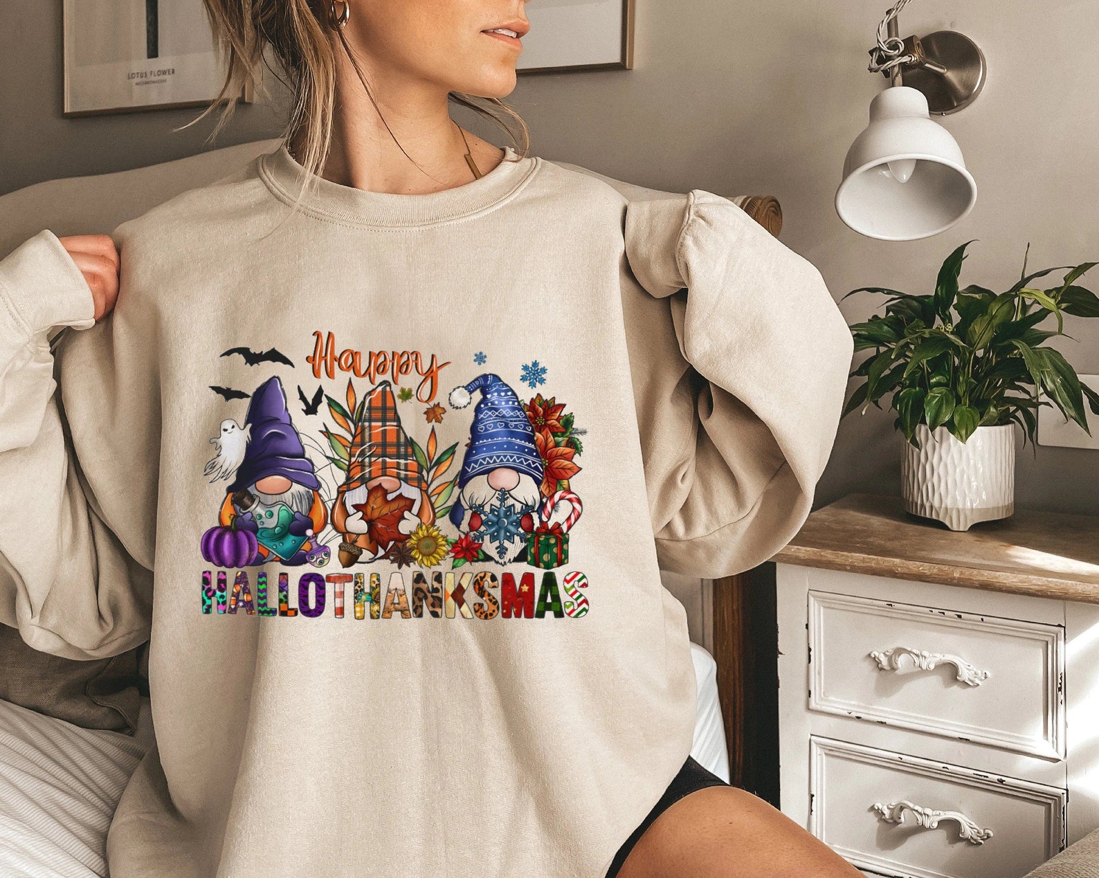 Happy Hallothanksmas Sweatshirt Halloween 2D Crewneck Sweatshirt All Over Print Sweatshirt For Women Sweatshirt For Men Sws3647