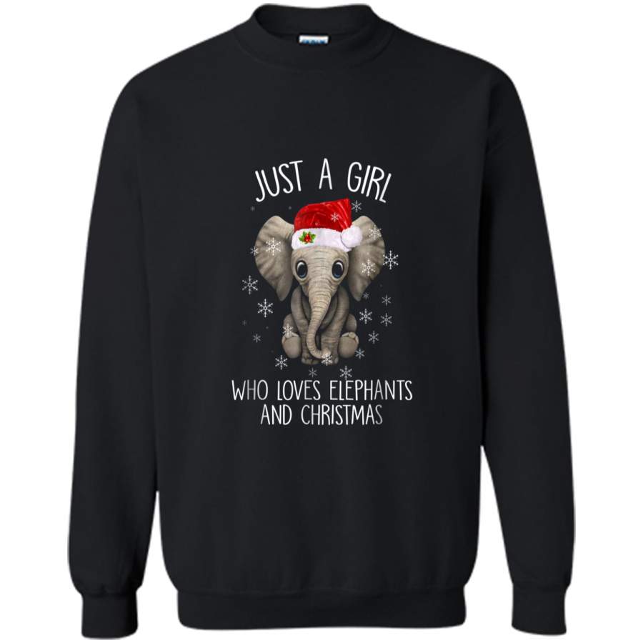 Just a girl who loves elephants and christmas Printed Crewneck Pullover Sweatshirt