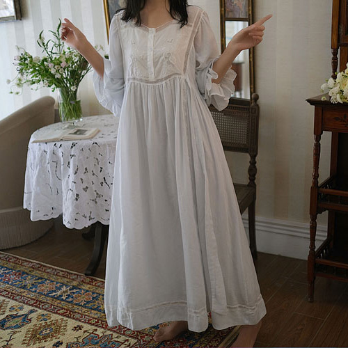 Women’s Princess Dress Court Style Long Sleeve Sleepshirts.Vintage Embroidered Nightgown.Ladies Girl’s Nightdress Home Sleepwear alx