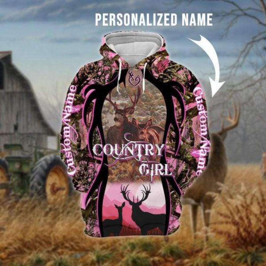 .Country Girl & Deers couple Hoodie 3D All Over Print custom name #H