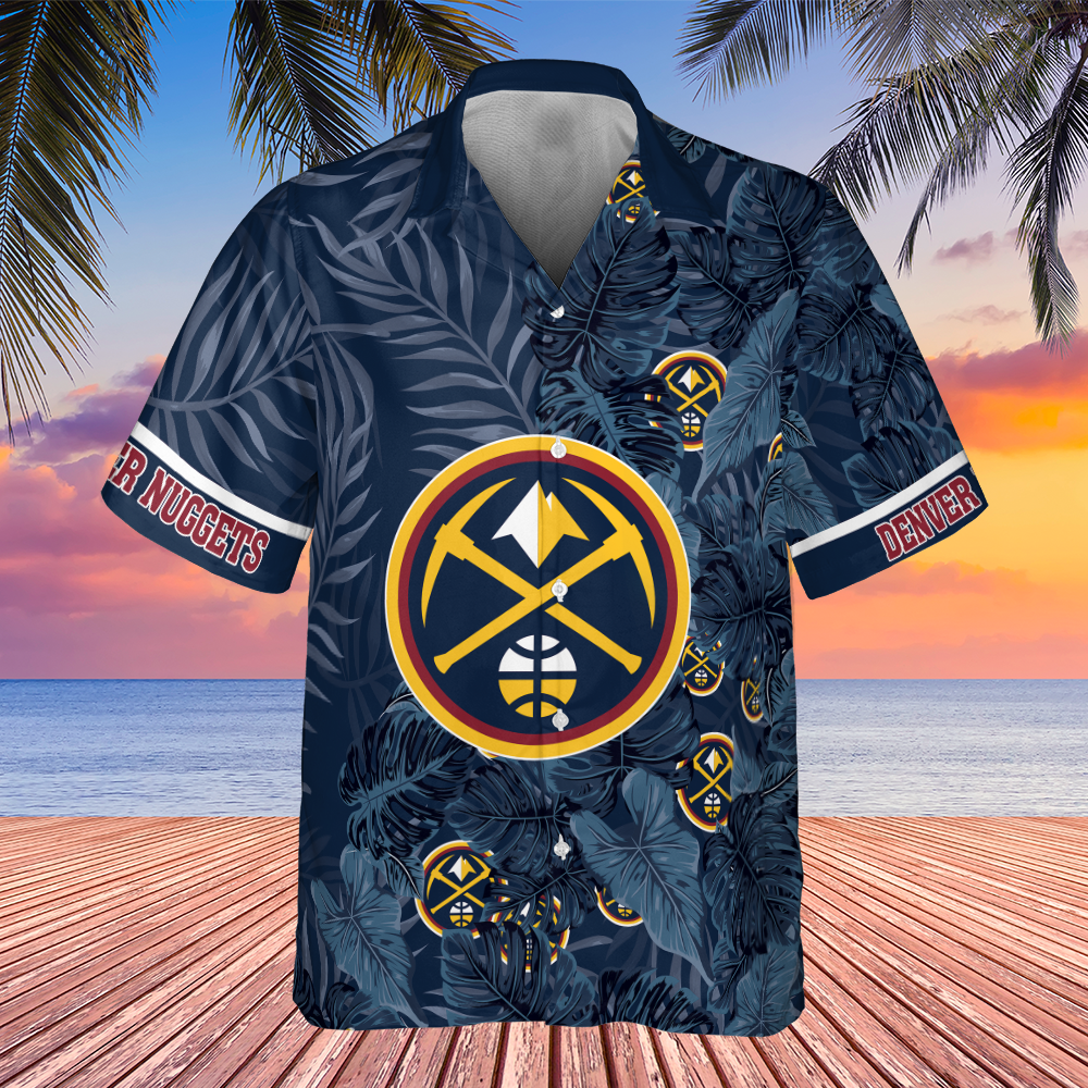 Denver Nuggets Leaves Tropical Pattern Print Hawaiian Shirt