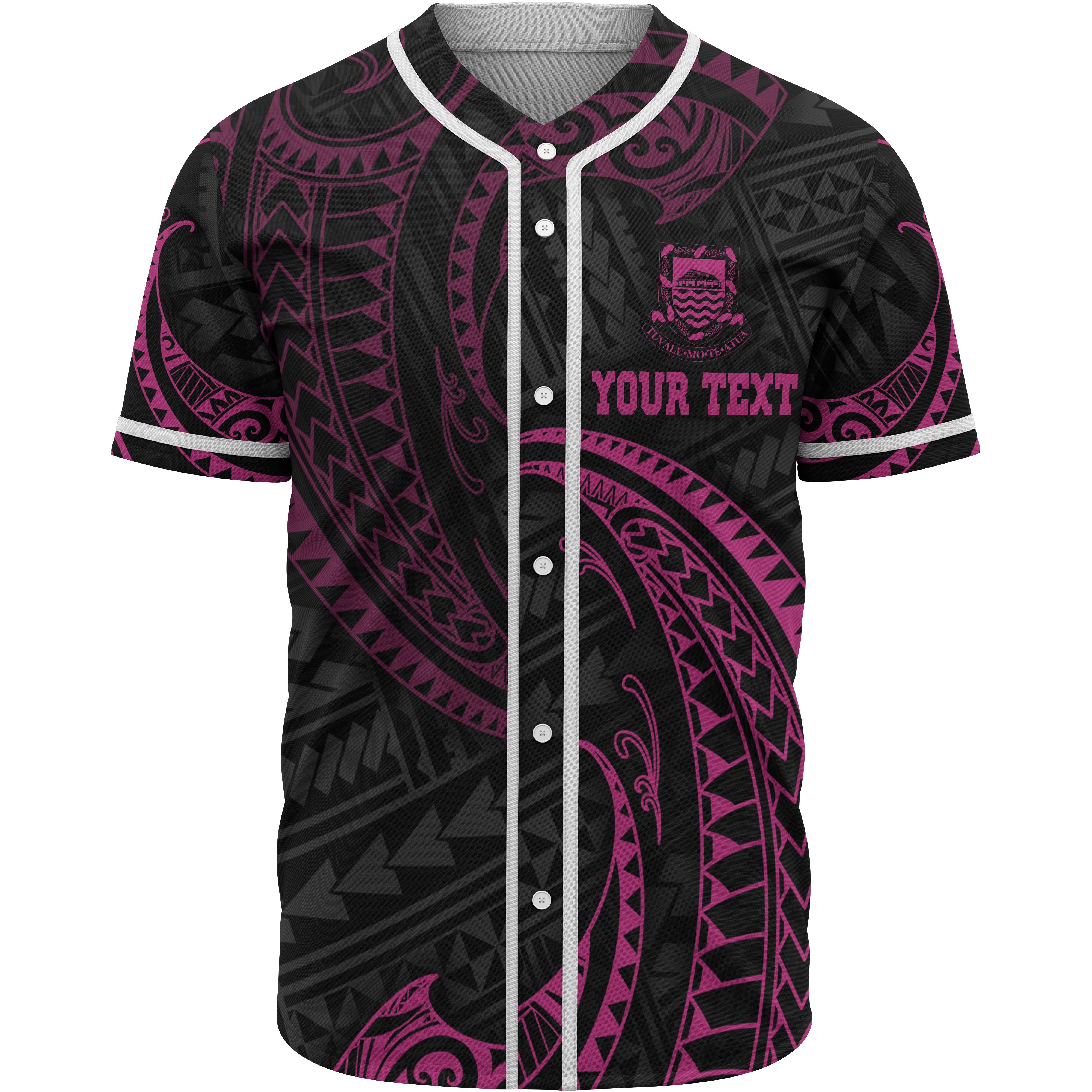 Tuvalu Polynesian Custom Personalised Baseball Shirt – Pink Tribal Wave – BN12