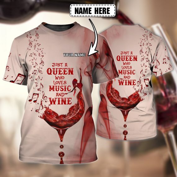 Queen Music And Wine Personalized Name All Over Print Unisex Tshirt