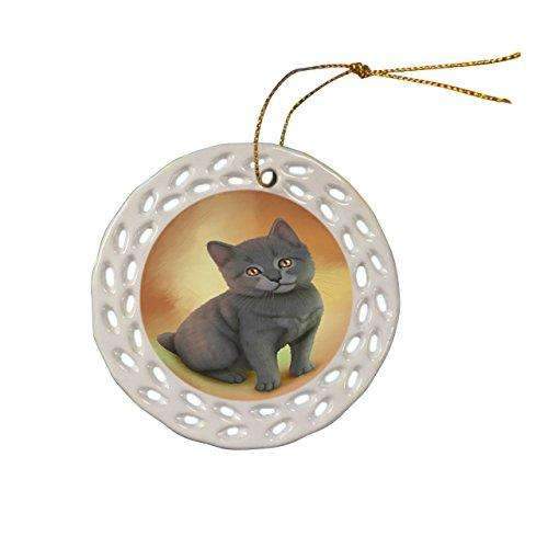 Chartreux Kitten Cat Christmas Doily Ceramic Ornament